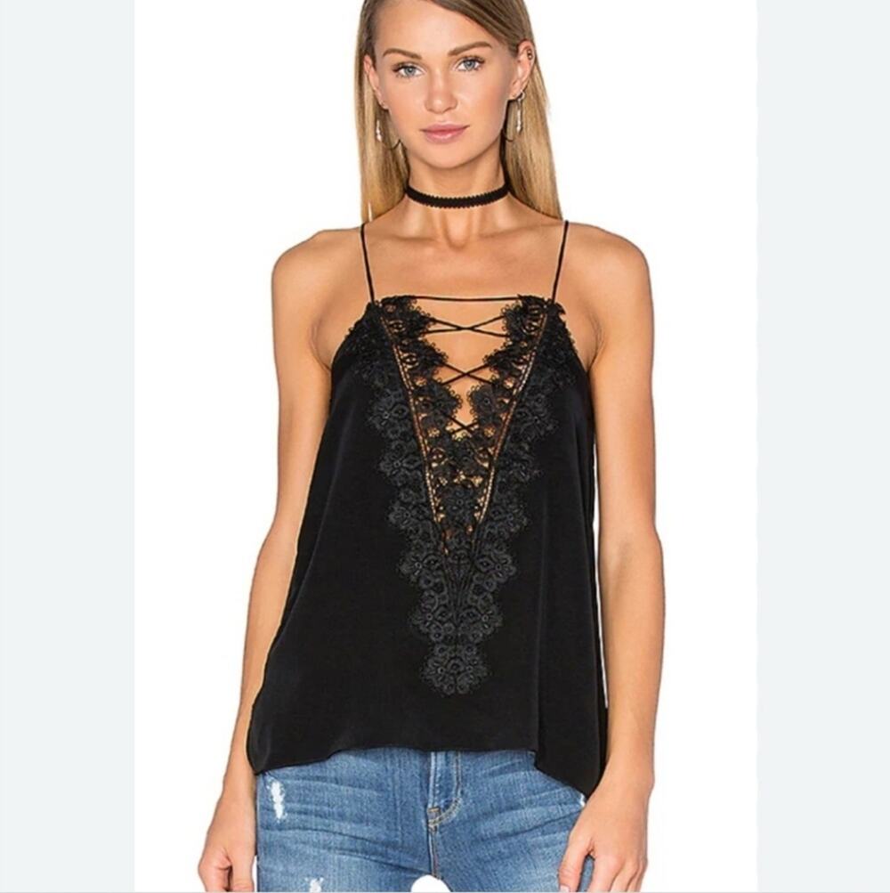 Cami NYC Charlie lace trimmed Black Blouse Tank XS NWT